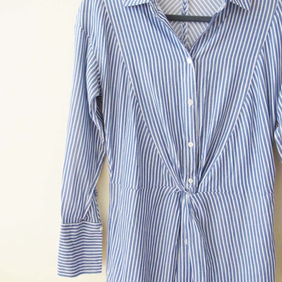 Vince Blue White Stripe Shirtdress Twist Front 4 Small Business Work Preppy - Picture 6 of 6